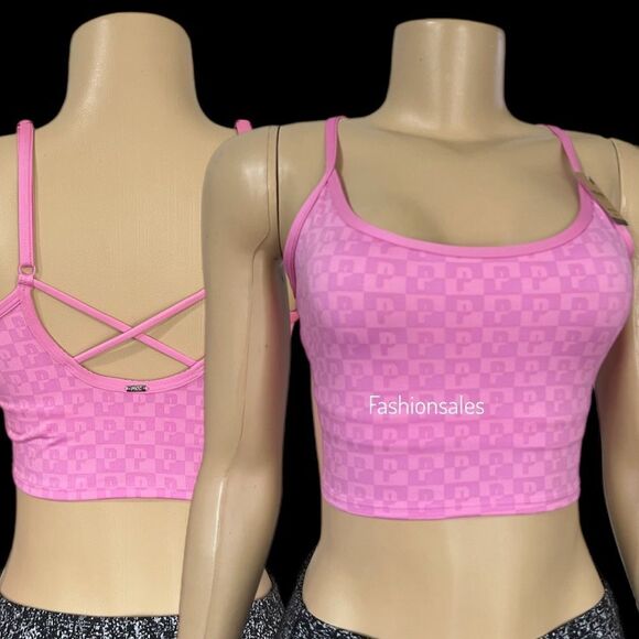 Victorias Secret Pink Active Ultimate Lined Padded Sports tank top bra pink M - Picture 1 of 7
